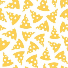 Pieces of cheese pattern in yellow color. Seamless cheese background. Vector illustration. - 314155615