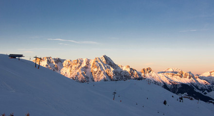 Panoramic sunset view Saalbach hinterglemm steinernes Meer skiing Mountain View sunset panorama