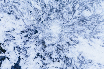 Ice texture, interesting frozen lake patterns, naturally created forms. Frozen river's water in the winter in mount Vitosha, near Sofia, Bulgaria. Ice Age climate changes.