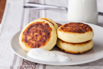 Cottage cheese pancakes, homemade traditional Ukrainian  syrniki