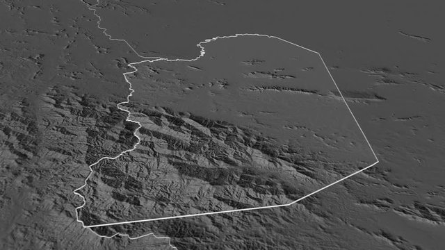 Krong Pailin, municipality with its capital, zoomed and extruded on the bilevel map of Cambodia in the conformal Stereographic projection. Animation 3D