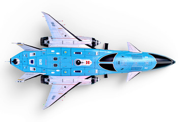 cool spaceship parked on white background bird eye view © DM7