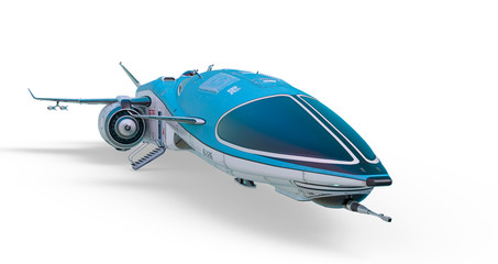  cool spaceship parked on white background © DM7