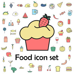 cup cake with strawberries colored icon. food icons universal set for web and mobile