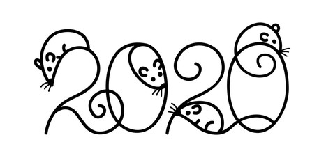 Chinece new year poster design. Decorate numbers 2020. Vector illustration.