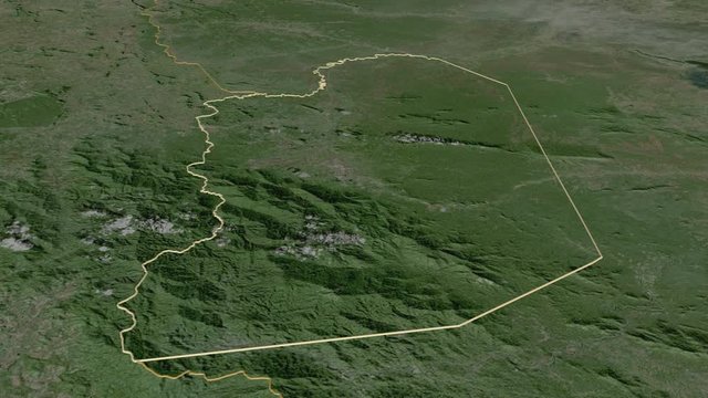 Krong Pailin, municipality with its capital, zoomed and extruded on the satellite map of Cambodia in the conformal Stereographic projection. Animation 3D