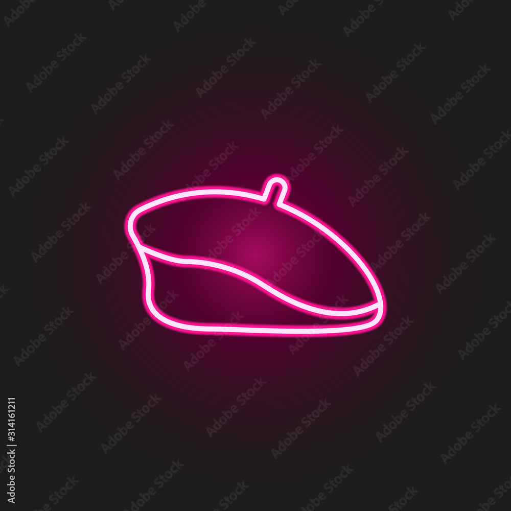 Poster beret neon style icon. simple thin line, outline vector of hats icons for ui and ux, website or mobi