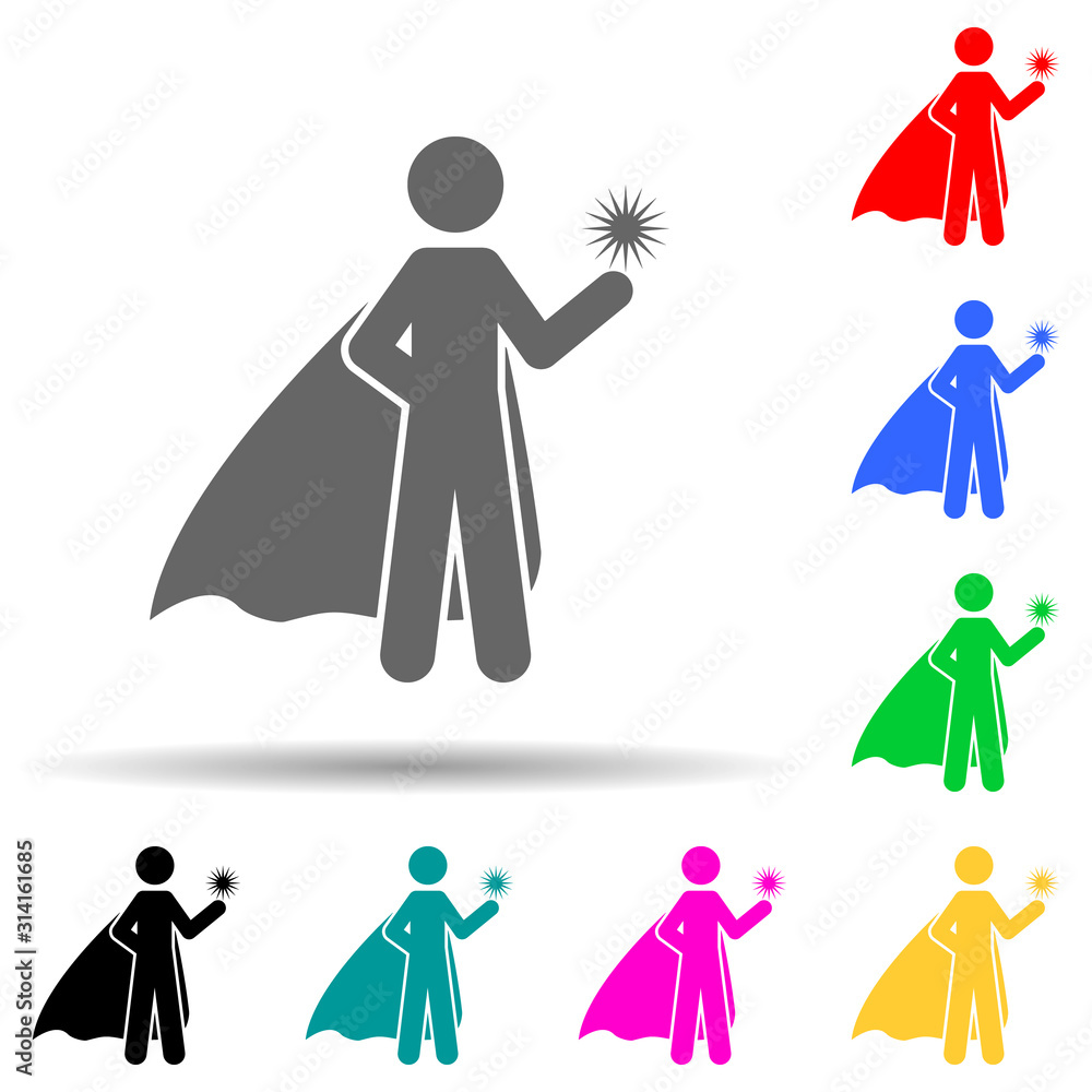 Poster hero, magic multi color style icon. simple glyph, flat vector of hero icons for ui and ux, website o