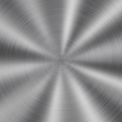 Abstract shiny metal background with circular brushed texture in silver color