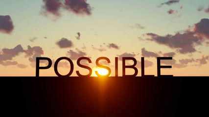 Possible Text Silhouette at Sunset Background, 3D Rendering