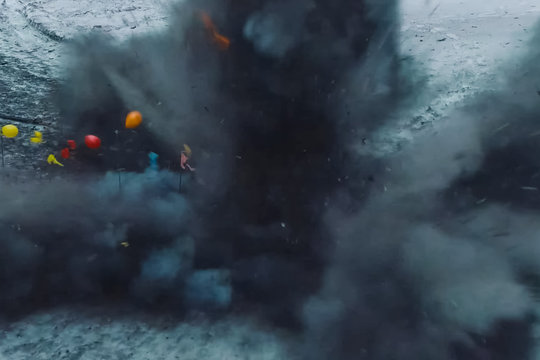 Photo of explosion. Industrial controlled explosion. Imploding w