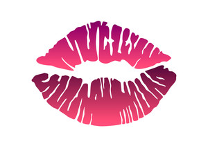Lipstick imprint. Bright red trail of a kiss on painted female lips - vector full color template. Lipstick painted lips - vector template for Valentine's Day.