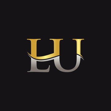 Initial Gold And Silver letter LU Logo Design with black Background. Abstract Letter LU logo Design