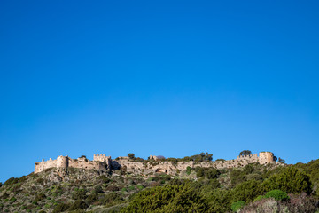 The Old Navarino castle  is a  fortress near Pylos, Greece.  Palaiokastro or Paliokastro. On the site of the Athenian fort  Battle of Pylos. Messenia, Peloponnese, Greece