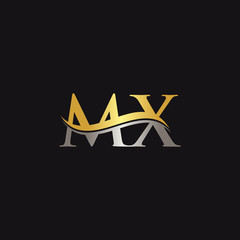 Initial Gold And Silver letter MX Logo Design with black Background. Abstract Letter MX logo Design