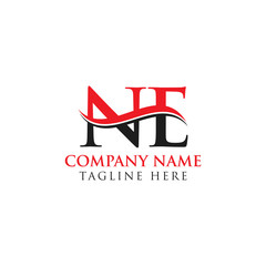 Initial Letter NE Logo Design With Red And Black Vector Template. Creative NE Letter Logo Design