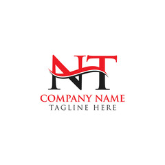Initial Letter NT Logo Design With Red And Black Vector Template. Creative NT Letter Logo Design