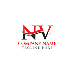 Initial Letter NV Logo Design With Red And Black Vector Template. Creative NV Letter Logo Design