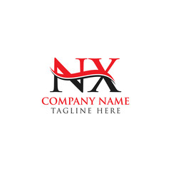 Initial Letter NX Logo Design With Red And Black Vector Template. Creative NX Letter Logo Design