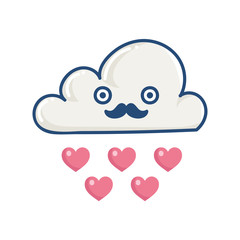 kawaii mustache cloud raining hearts illustration