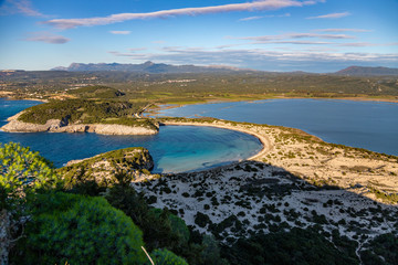 Voidokilia Beach a beautiful beach and Gialova Lagoon on Mediterranean sea. beach in the shape of the Greek letter omega. Pylos-Nestor, Messenia, Peloponnese, Greece