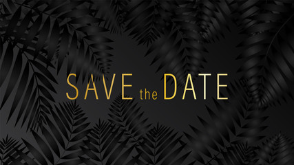 Dark tropical pattern with exotic plants. Seamless vector tropical pattern with save the date palm leaves