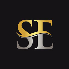 Gold And Silver letter SE Logo Design with black Background. SE Letter Logo Design