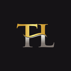Gold And Silver letter TL Logo Design with black Background. TL Letter Logo Design