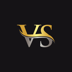 Initial Gold and Silver VS Letter Linked Logo with Black Background. Creative Letter VS Logo Design . VS Logo Design.