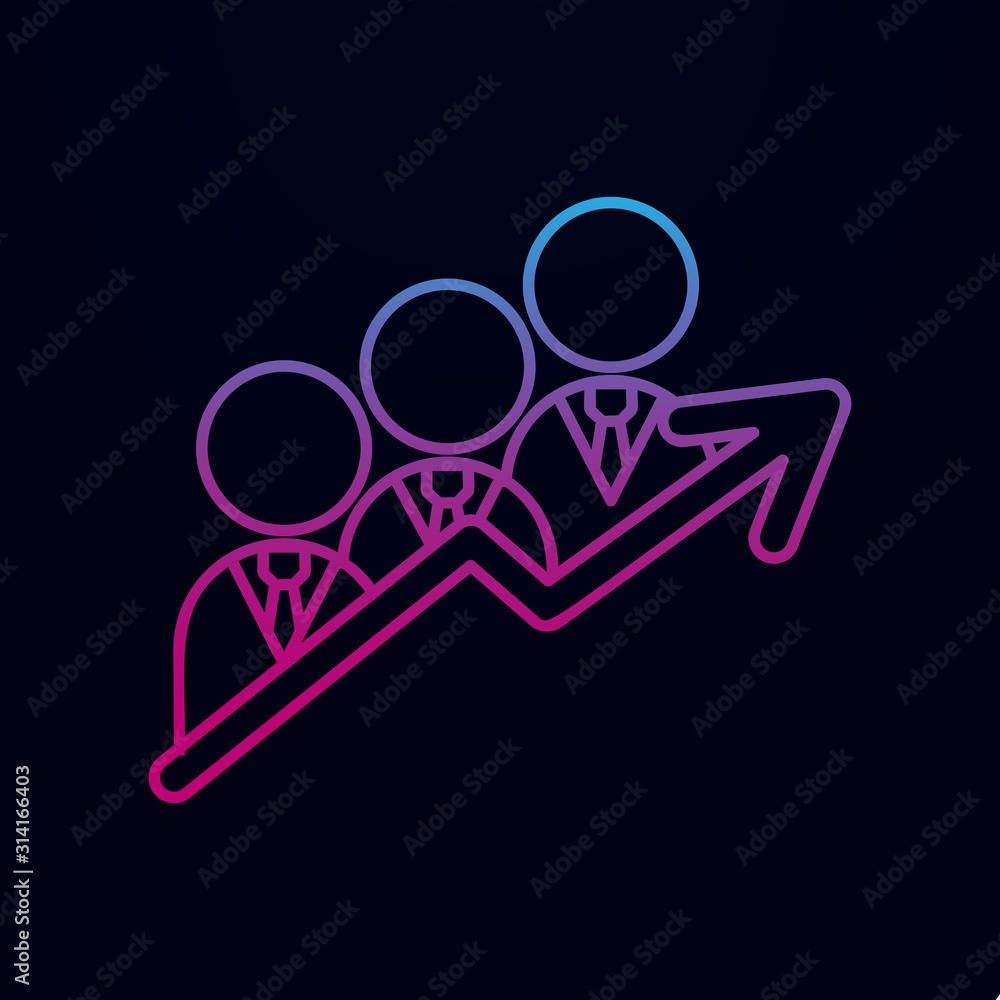 Poster businessmen with team of working people chart arrow up nolan icon. simple thin line, outline vector 