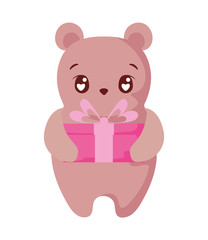 Cute bear cartoon with gift vector design