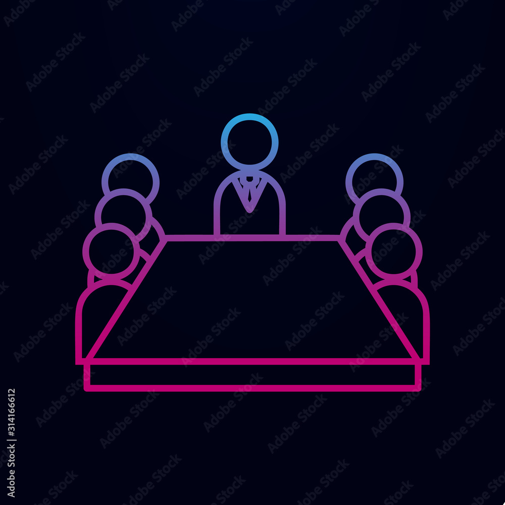 Poster board room members sitting around a table nolan icon. simple thin line, outline vector of team work 