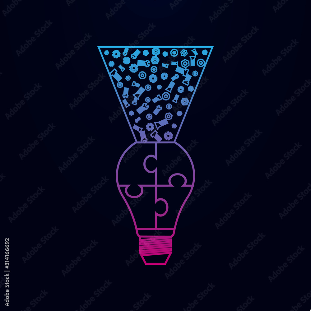 Poster light bulb puzzle, idea ligh logo nolan icon. simple thin line, outline vector of team work icons fo