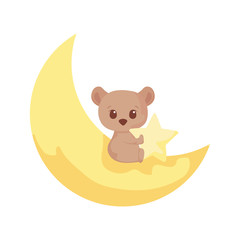 Cute bear cartoon with moon vector design