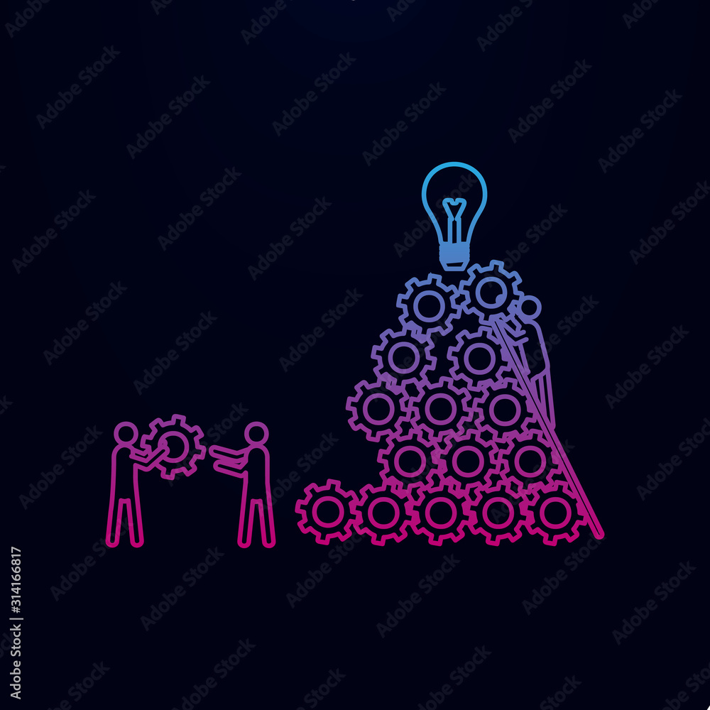 Poster the team collects the gears to idea nolan icon. simple thin line, outline vector of team work icons 