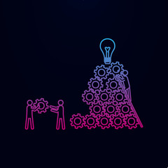 The team collects the gears to idea nolan icon. Simple thin line, outline vector of team work icons for ui and ux, website or mobile application