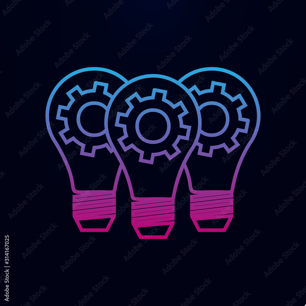 Poster light lamp bulbs with cogwheel gear nolan icon. simple thin line, outline vector of team work icons 