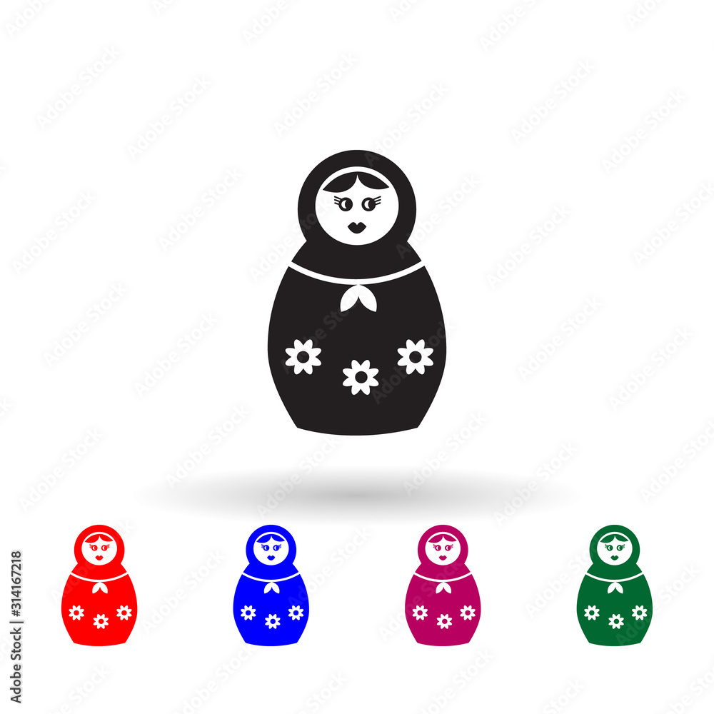Poster set of russian nesting dolls, matryoshka multi color icon. simple glyph, flat vector of toys icons f
