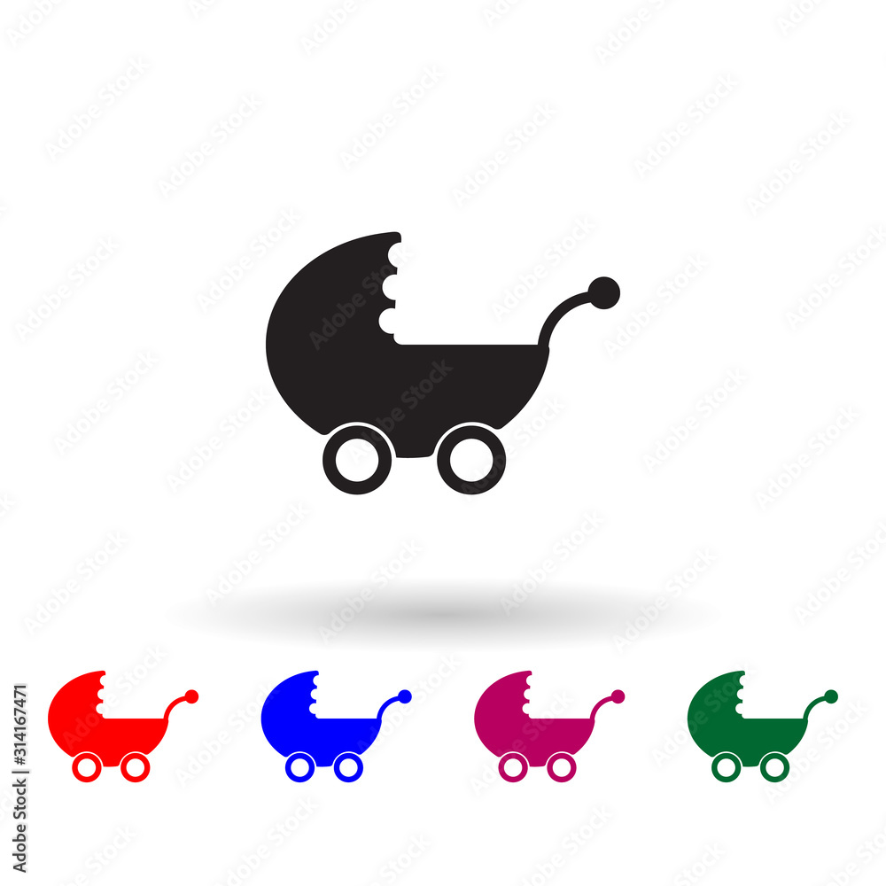 Poster baby stroller multi color icon. simple glyph, flat vector of toys icons for ui and ux, website or mo