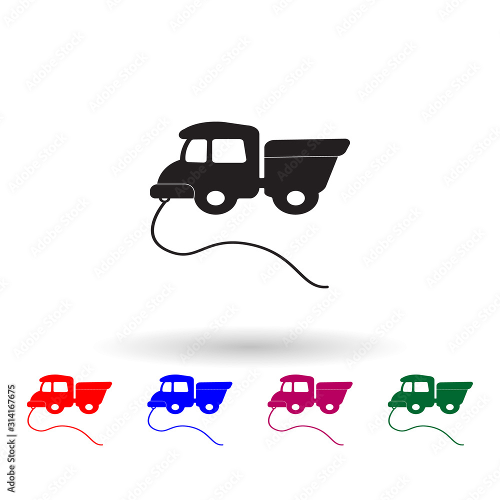 Poster toy truck on a string multi color icon. simple glyph, flat vector of toys icons for ui and ux, websi