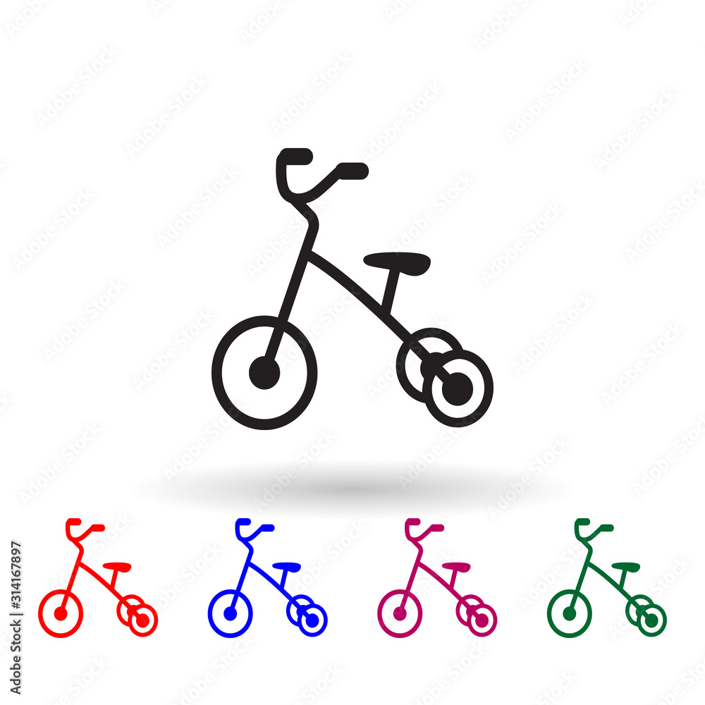 Poster tricycle multi color icon. simple glyph, flat vector of toys icons for ui and ux, website or mobile 