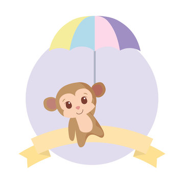 Cute monkey cartoon with umbrella vector design