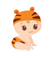 Cute baby boy with tiger costume vector design