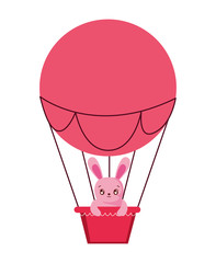 Cute rabbit cartoon inside hot air balloon vector design