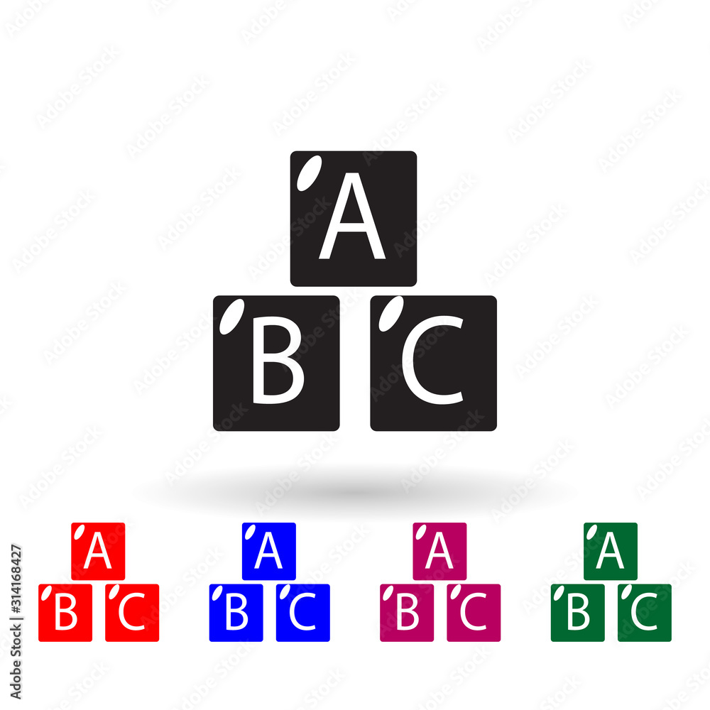 Poster alphabet cubes with letters a,b,c multi color icon. simple glyph, flat vector of toys icons for ui a