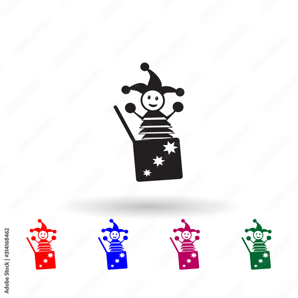 Poster jack in the box multi color icon. simple glyph, flat vector of toys icons for ui and ux, website or 