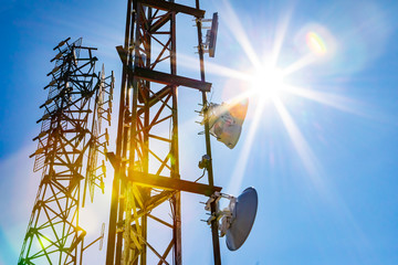 Electromagnetic radiation under the hot summer sun, colorful radioactive pollution concept with two...