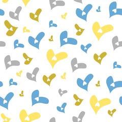 Seamless background of blue, gold, gray hearts on a white background, perfect for celebrations, wedding invitations, mothers day and valentines day