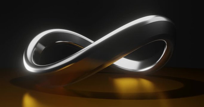 Animation of gold and silver infinite symbol on dark background