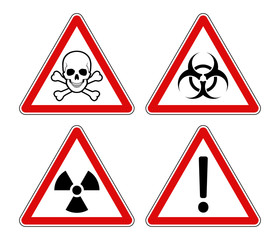 Triangle warning and danger signs red frame